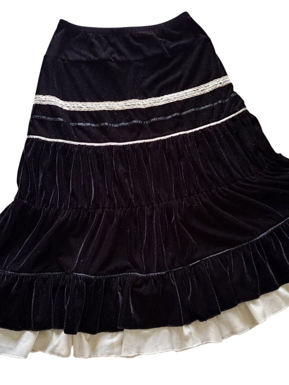 Vintage Velvet Maxi Skirt New York & Co Black Lace Ruffled Womens XS Festival - Picture 6 of 9